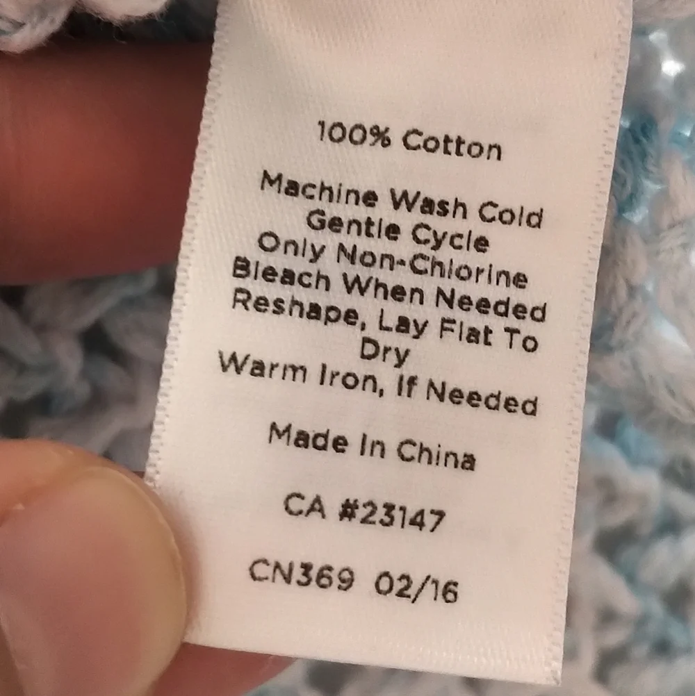 Y2K Talbots 100% Cotton Openwork Round-neck Crocheted Sweater Vest Blue& White - Picture 10 of 16